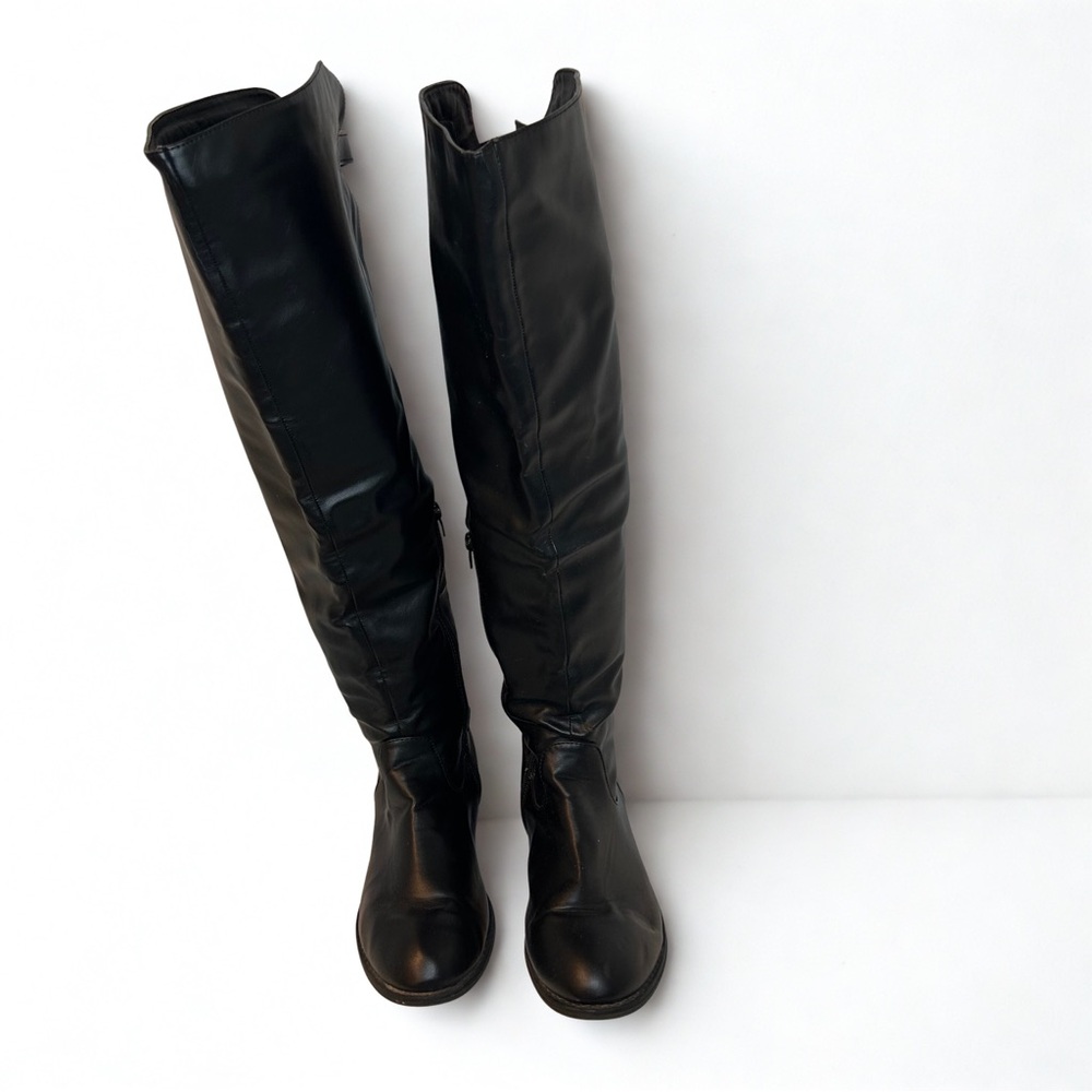 Source Unknown Black Over the Knee Boots Sleek Design